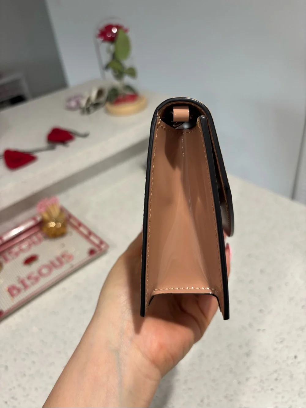 Christian Louboutin Blush Patent Leather Clutch with Removable Chain